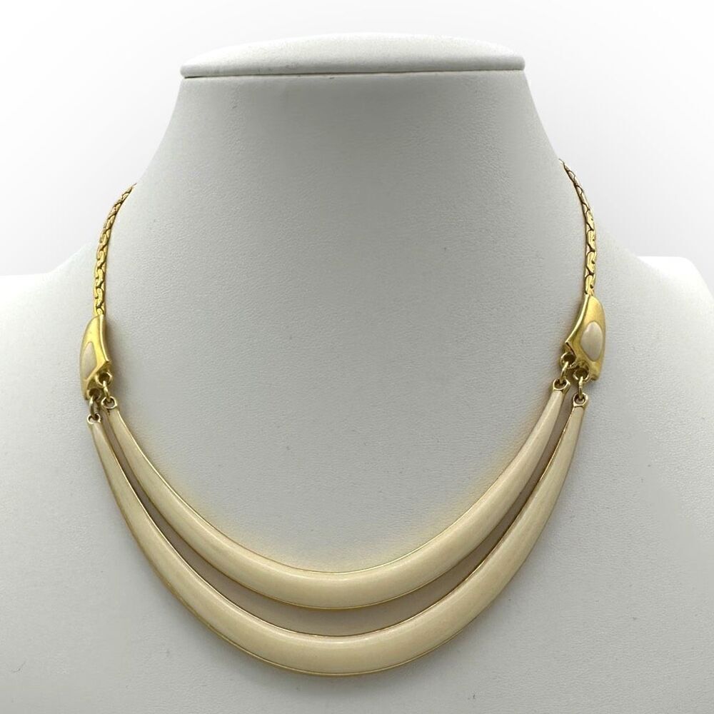 Vintage necklace with 2 rows of faux bone 14inch collar style